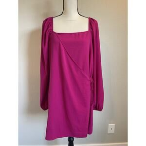 Lola Grace Women’s Hot Pink Long Sleeve Faux Wrap Sheeth Dress Size Large Lined